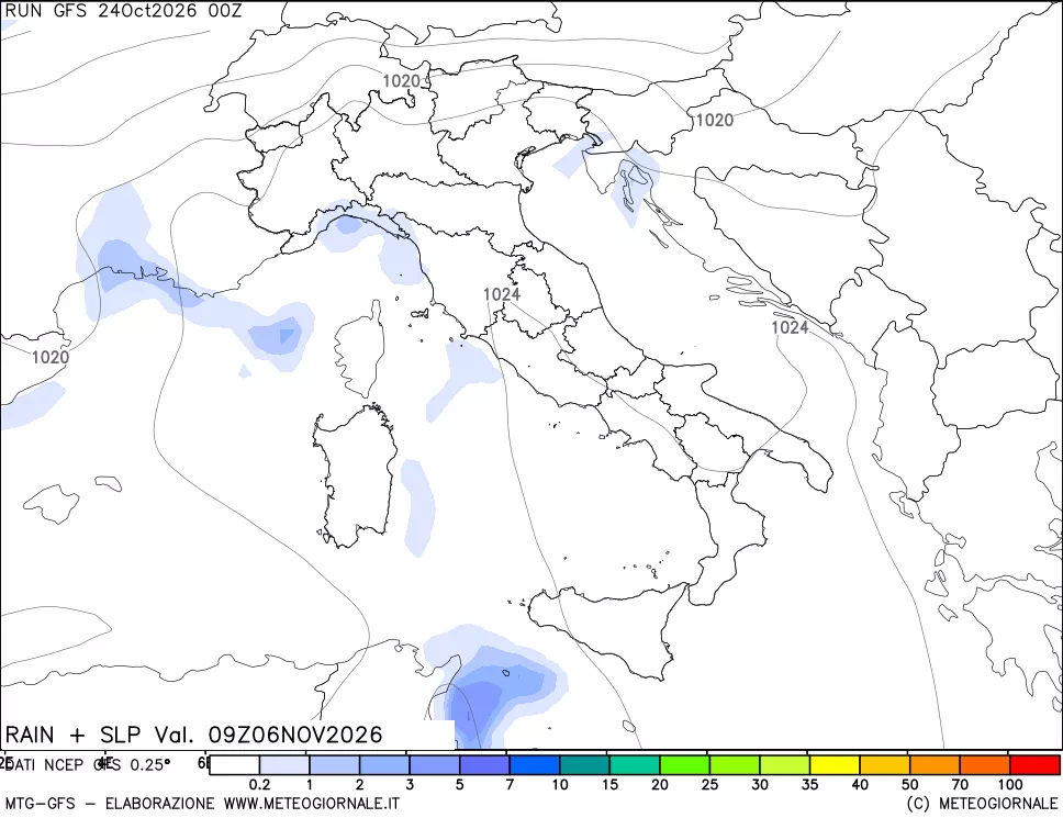 mappa Precipitazioni e pressione SLM