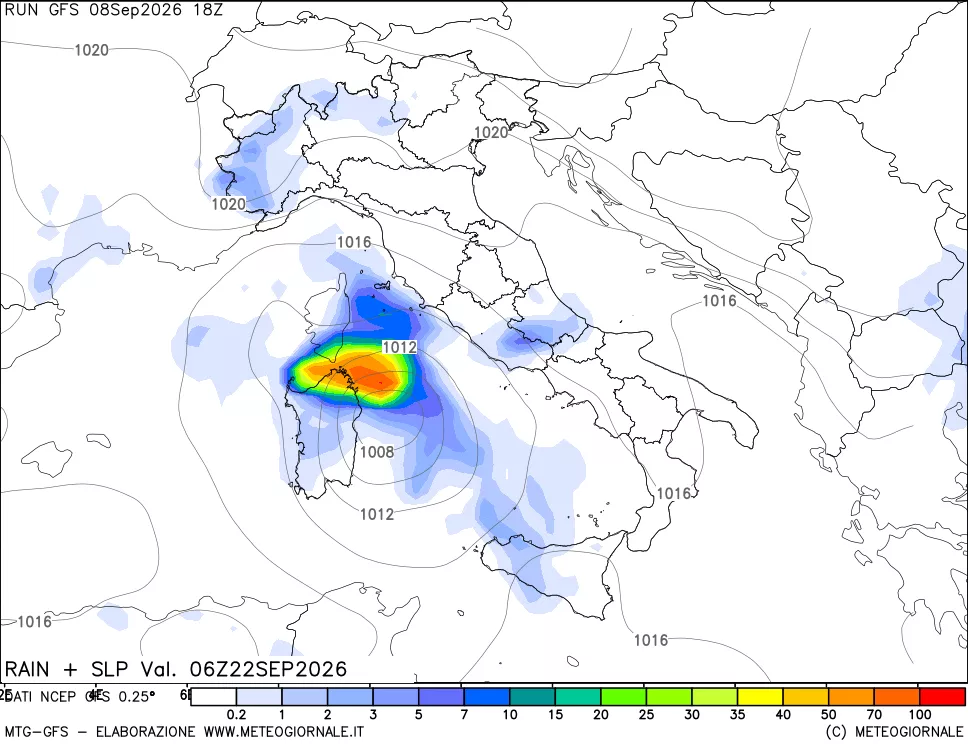 mappa Precipitazioni e pressione SLM