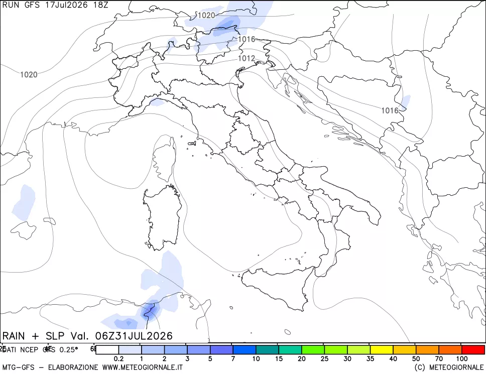 mappa Precipitazioni e pressione SLM