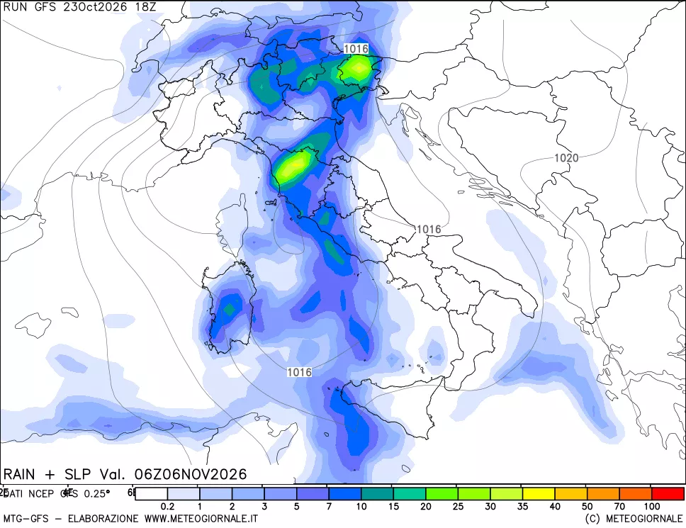 mappa Precipitazioni e pressione SLM