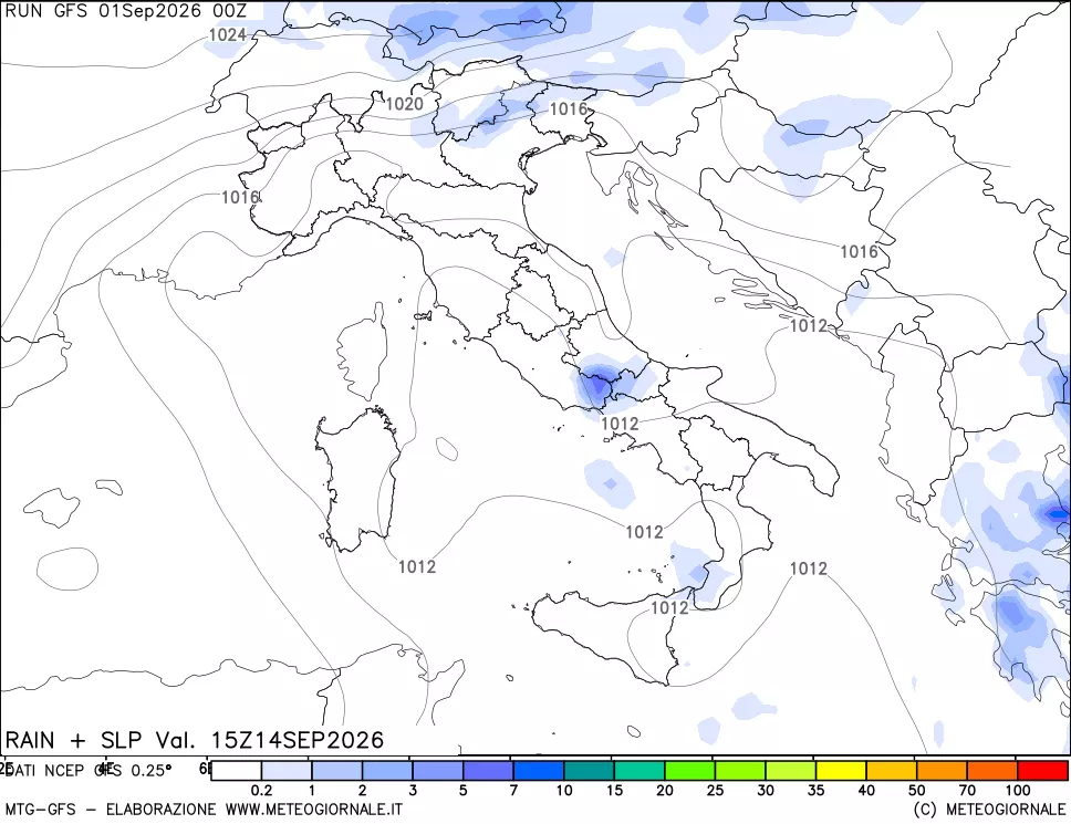 mappa Precipitazioni e pressione SLM
