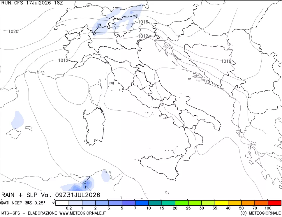 mappa Precipitazioni e pressione SLM