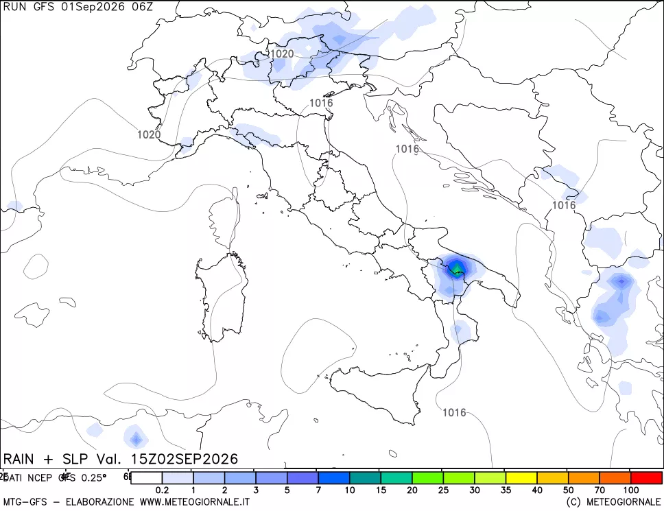 mappa Precipitazioni e pressione SLM
