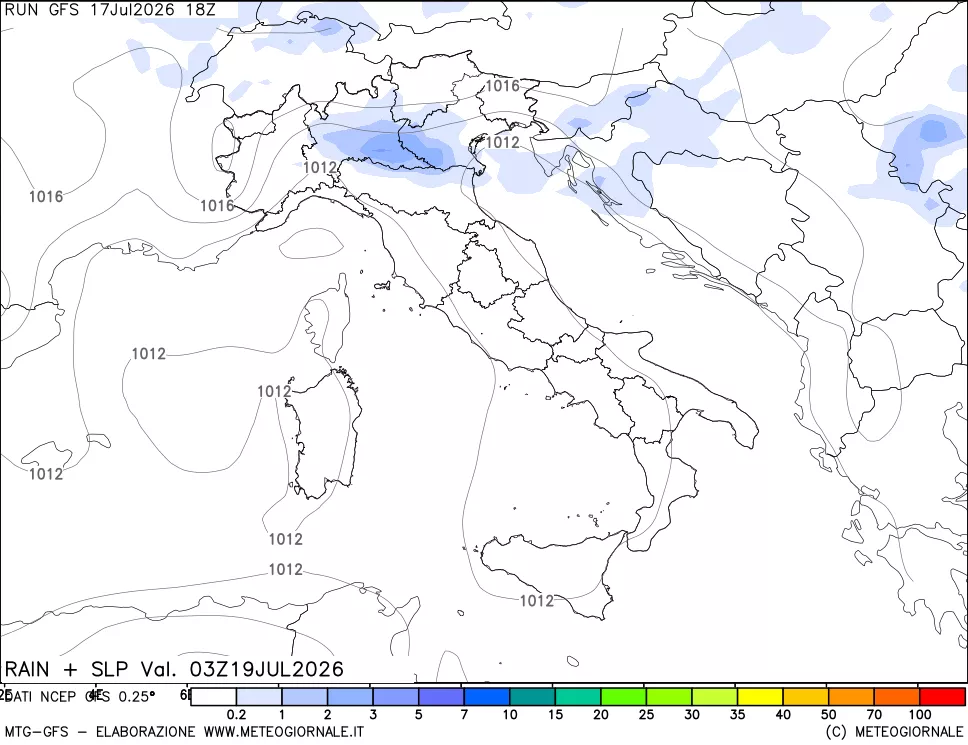 mappa Precipitazioni e pressione SLM
