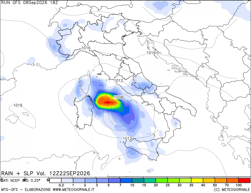 mappa Precipitazioni e pressione SLM
