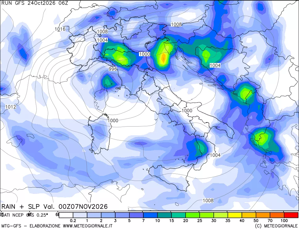 mappa Precipitazioni e pressione SLM