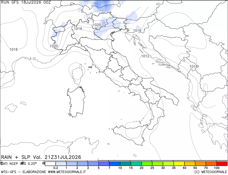 mappa Precipitazioni e pressione SLM