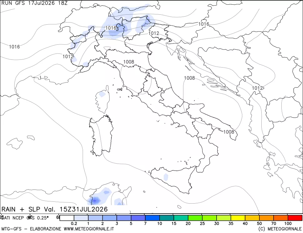 mappa Precipitazioni e pressione SLM