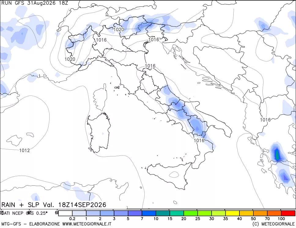 mappa Precipitazioni e pressione SLM