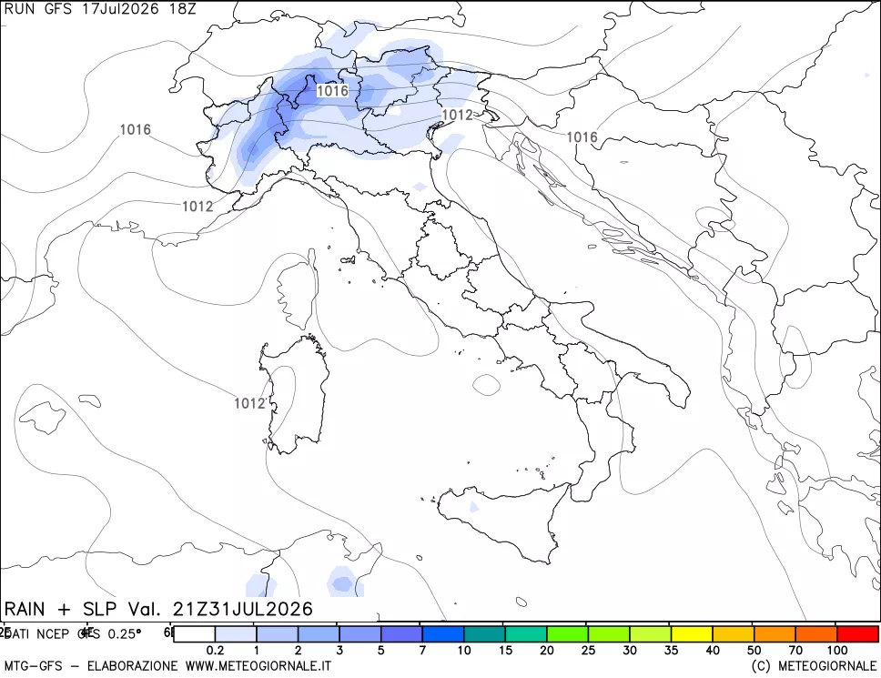 mappa Precipitazioni e pressione SLM