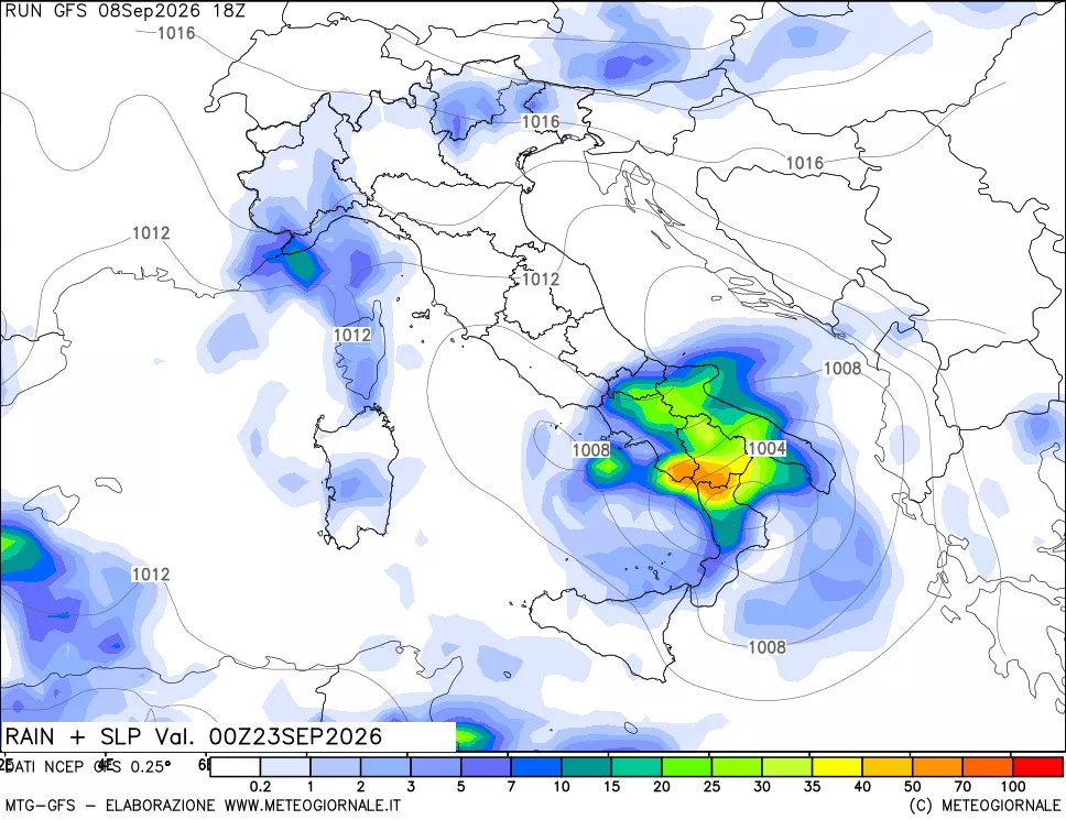 mappa Precipitazioni e pressione SLM