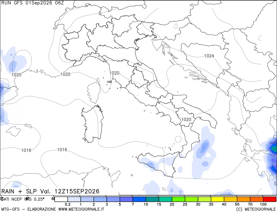 mappa Precipitazioni e pressione SLM