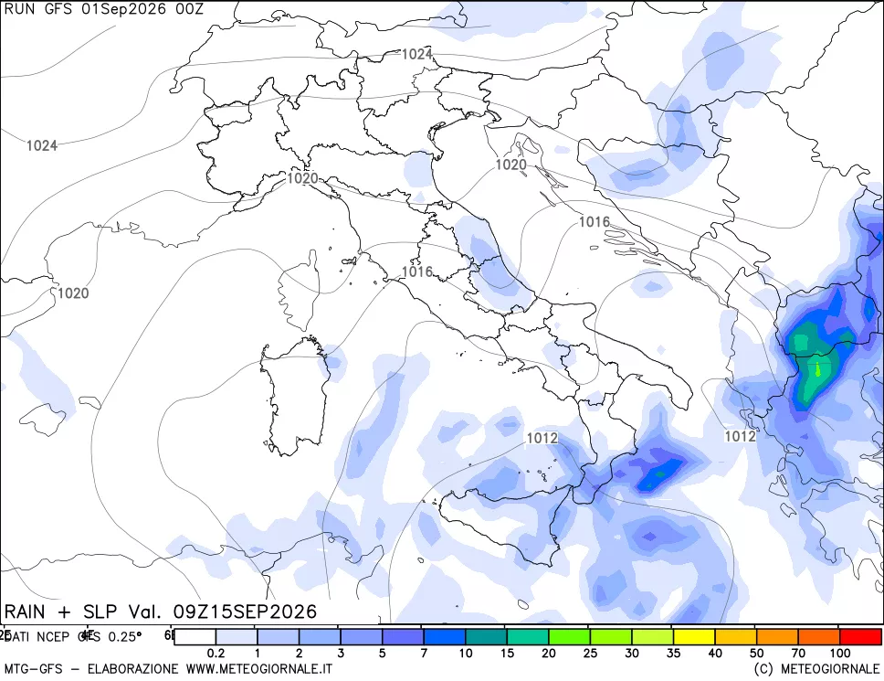 mappa Precipitazioni e pressione SLM