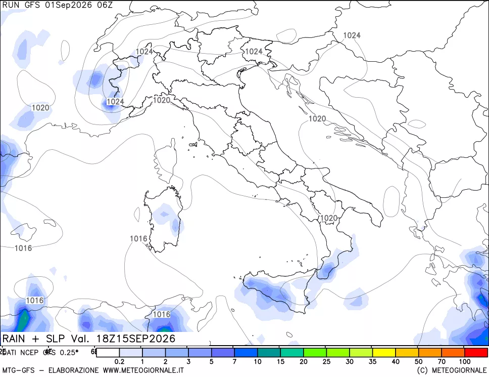 mappa Precipitazioni e pressione SLM