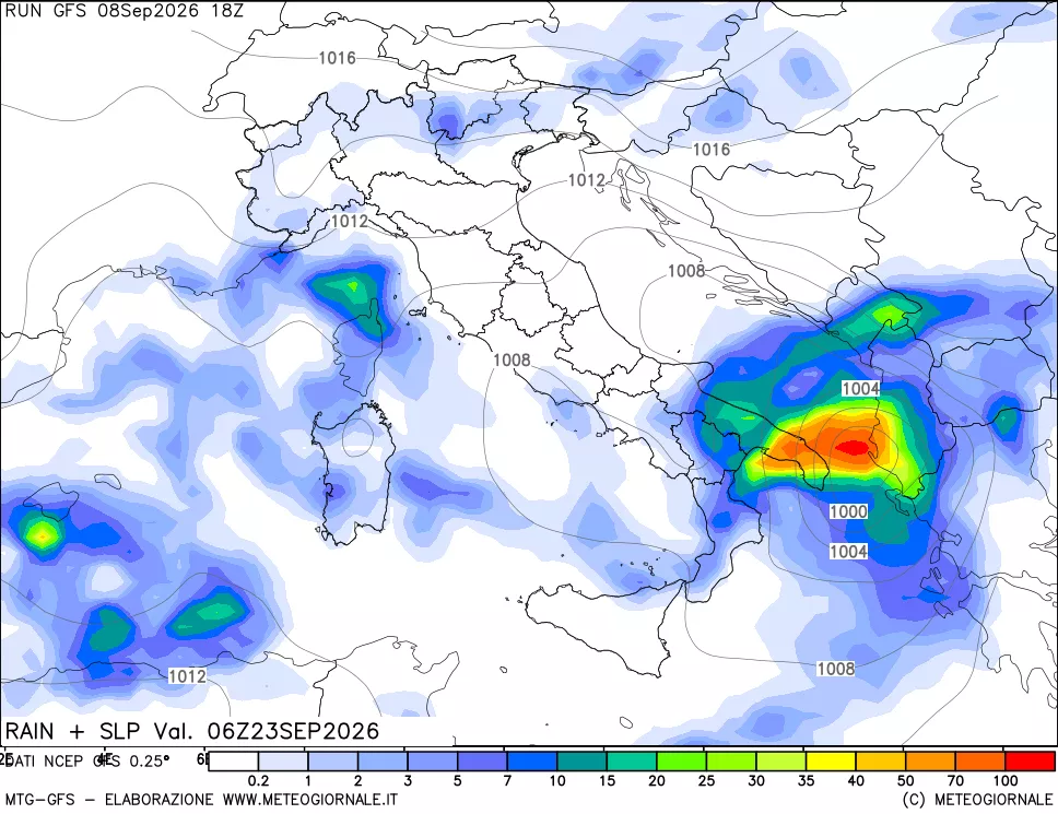 mappa Precipitazioni e pressione SLM