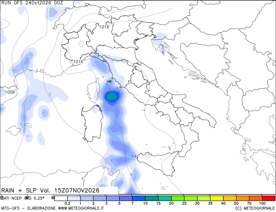 mappa Precipitazioni e pressione SLM