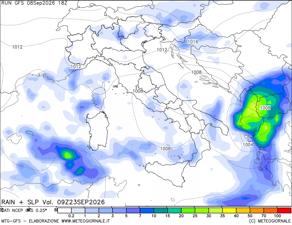mappa Precipitazioni e pressione SLM