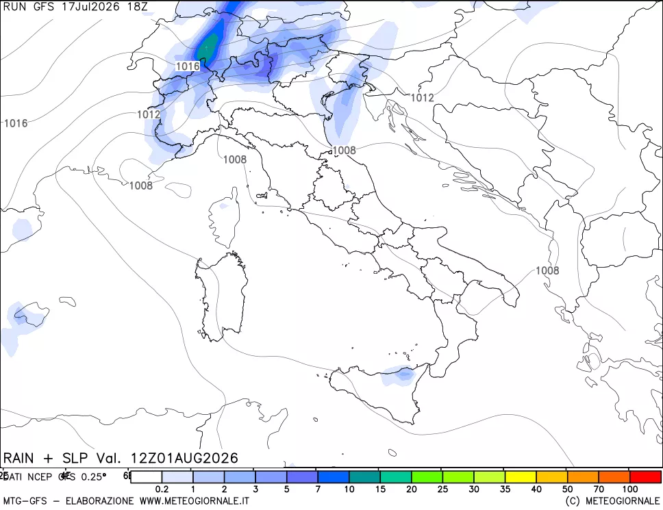 mappa Precipitazioni e pressione SLM
