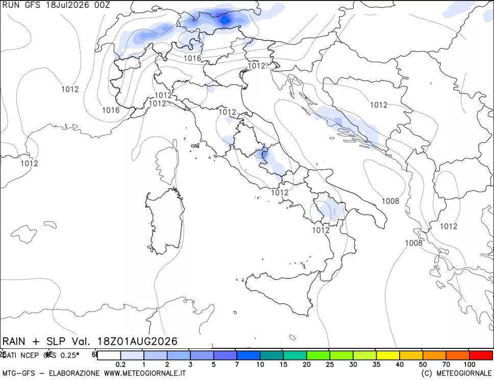 mappa Precipitazioni e pressione SLM