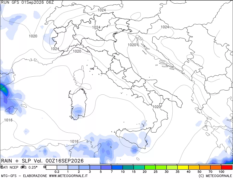 mappa Precipitazioni e pressione SLM
