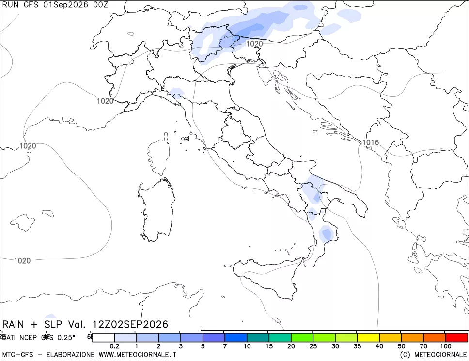 mappa Precipitazioni e pressione SLM