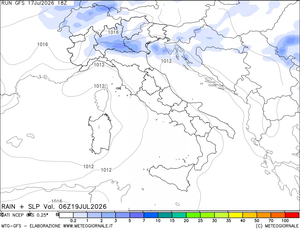 mappa Precipitazioni e pressione SLM