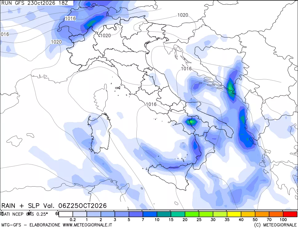mappa Precipitazioni e pressione SLM