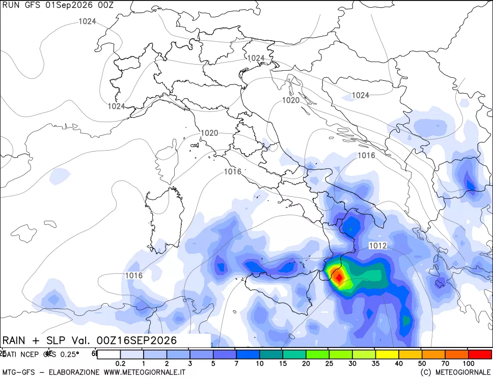 mappa Precipitazioni e pressione SLM