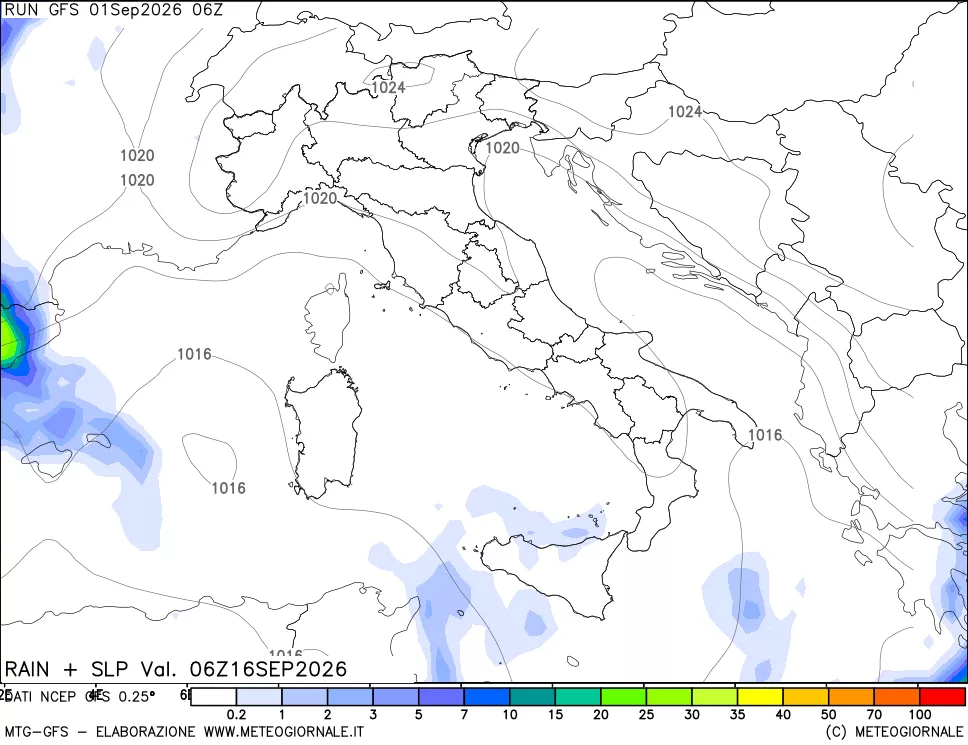 mappa Precipitazioni e pressione SLM