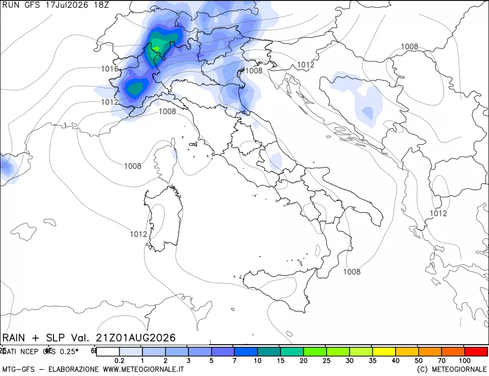 mappa Precipitazioni e pressione SLM