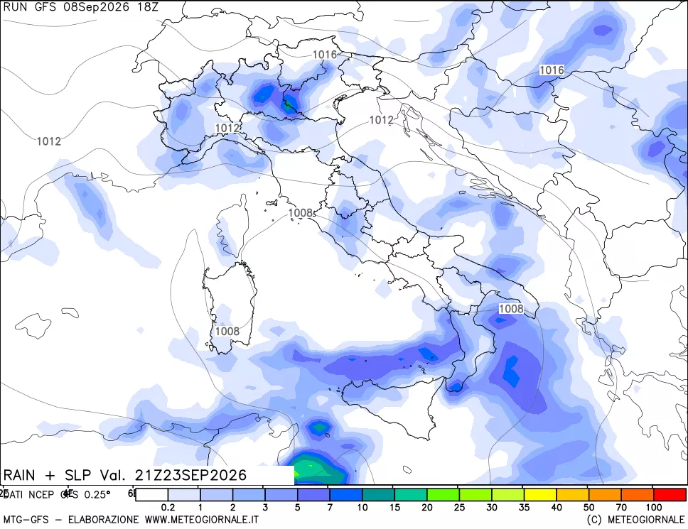 mappa Precipitazioni e pressione SLM