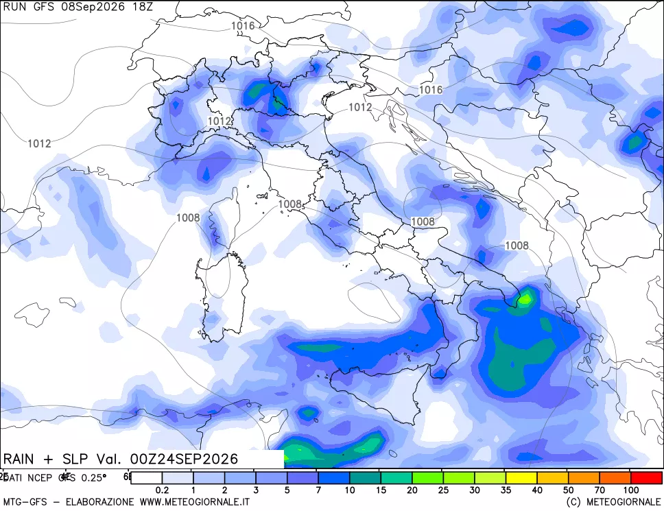 mappa Precipitazioni e pressione SLM