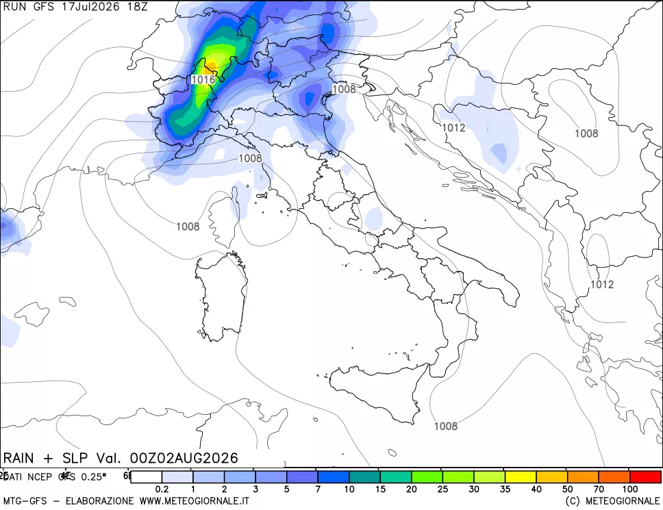 mappa Precipitazioni e pressione SLM