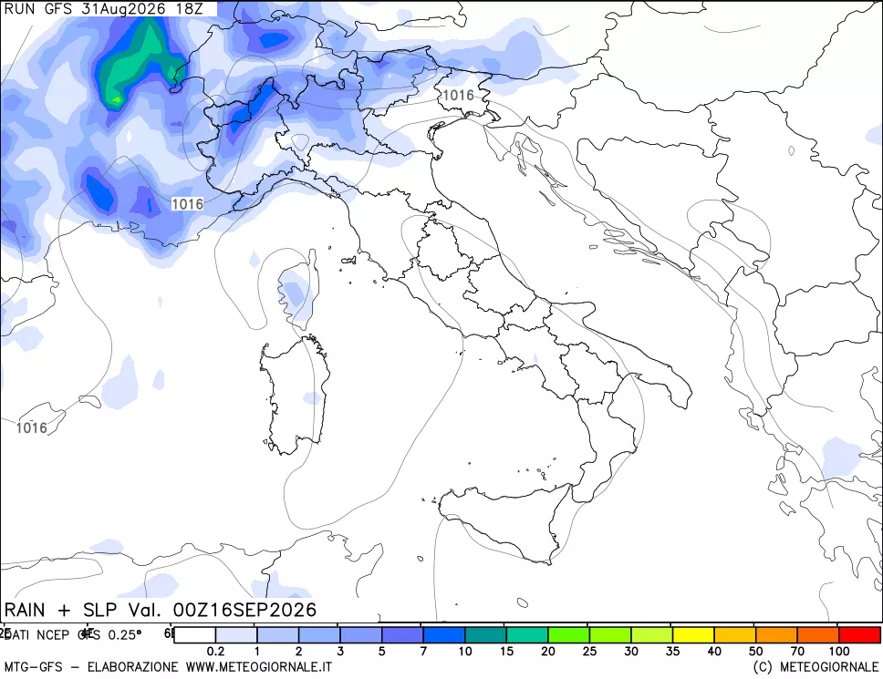 mappa Precipitazioni e pressione SLM