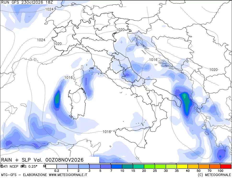 mappa Precipitazioni e pressione SLM