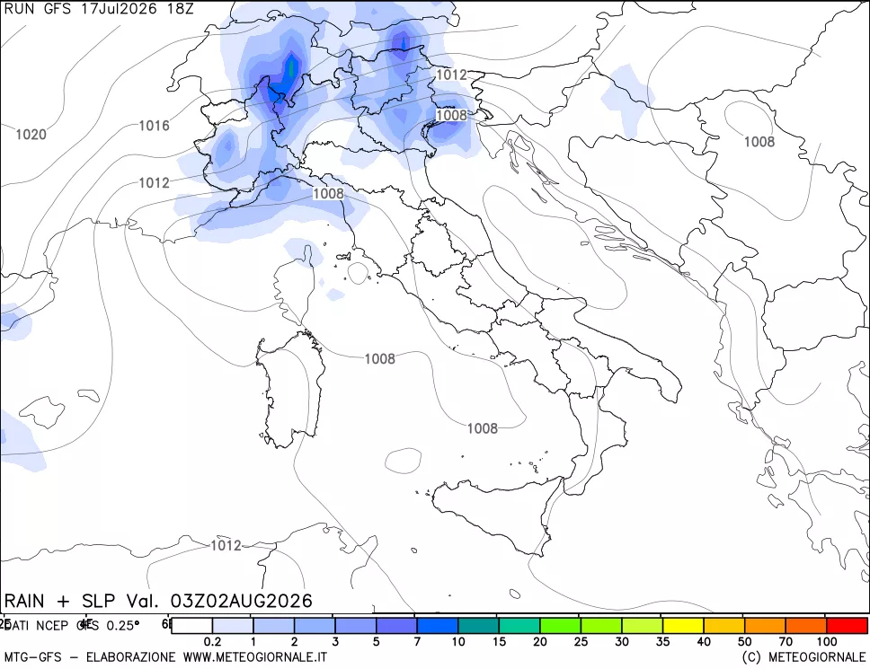 mappa Precipitazioni e pressione SLM