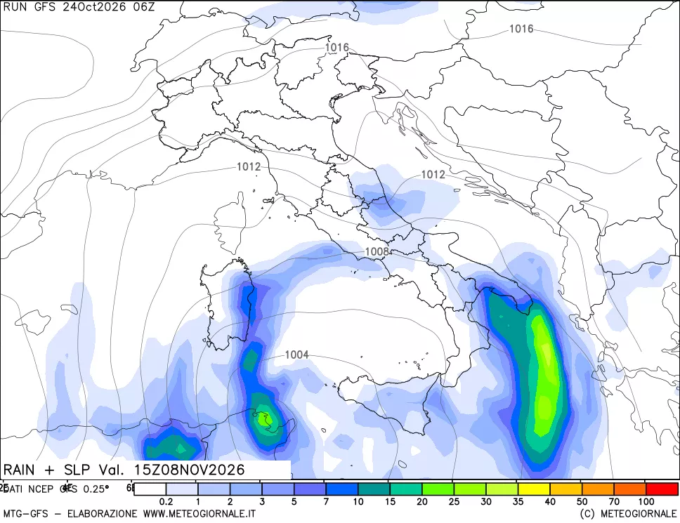 mappa Precipitazioni e pressione SLM