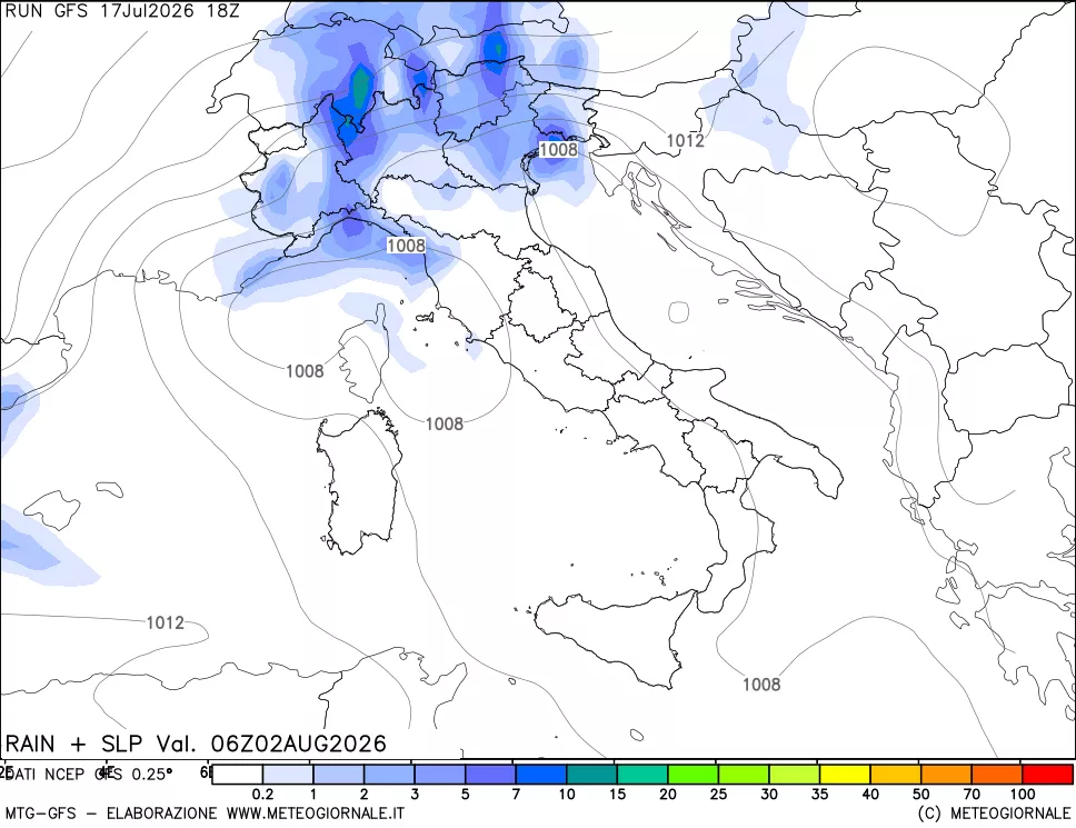 mappa Precipitazioni e pressione SLM