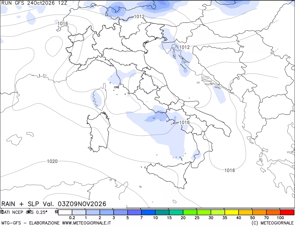 mappa Precipitazioni e pressione SLM