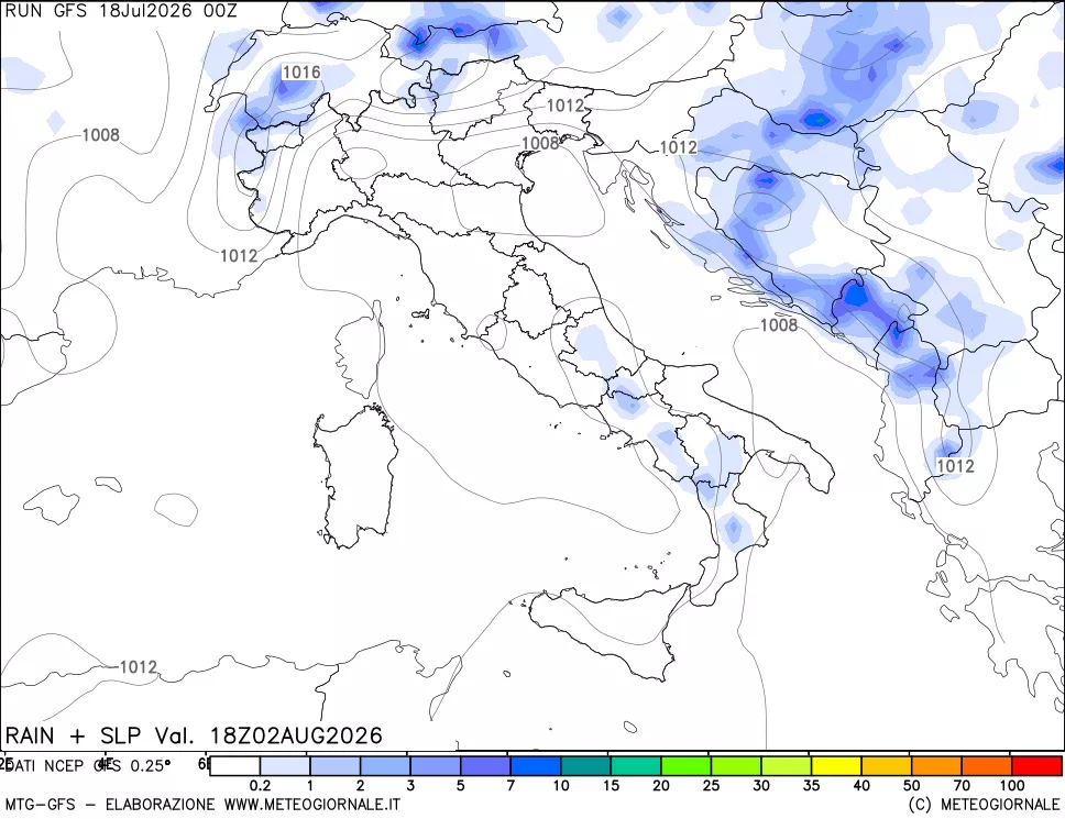 mappa Precipitazioni e pressione SLM