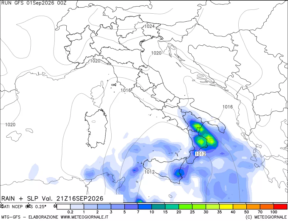 mappa Precipitazioni e pressione SLM