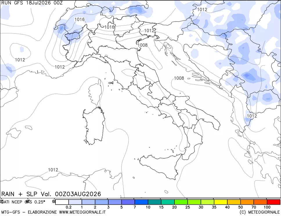 mappa Precipitazioni e pressione SLM