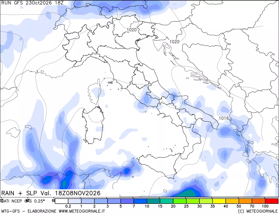 mappa Precipitazioni e pressione SLM