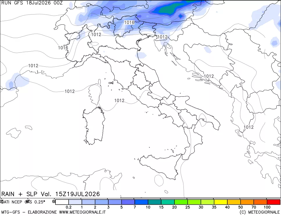 mappa Precipitazioni e pressione SLM
