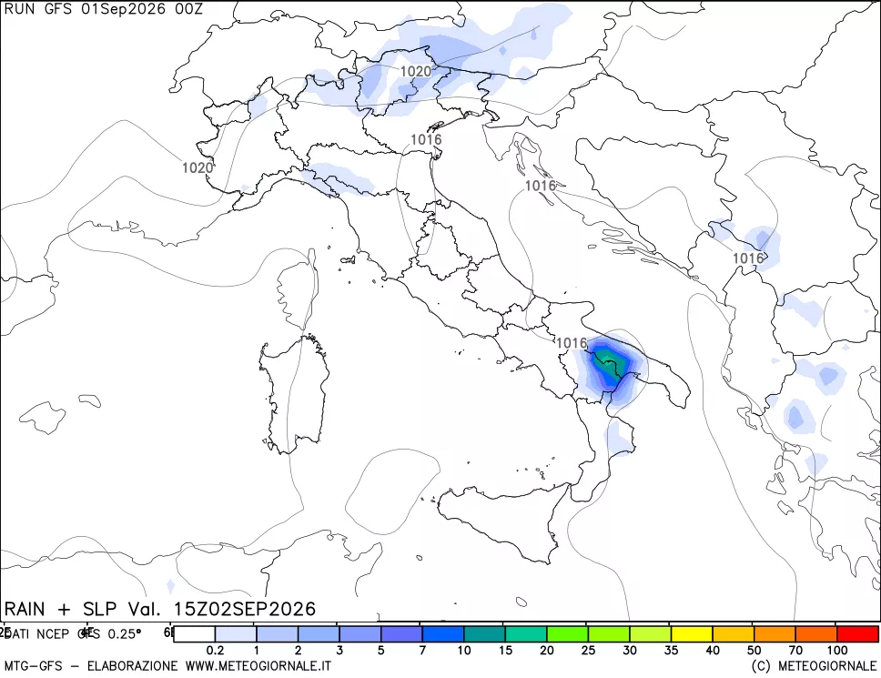 mappa Precipitazioni e pressione SLM