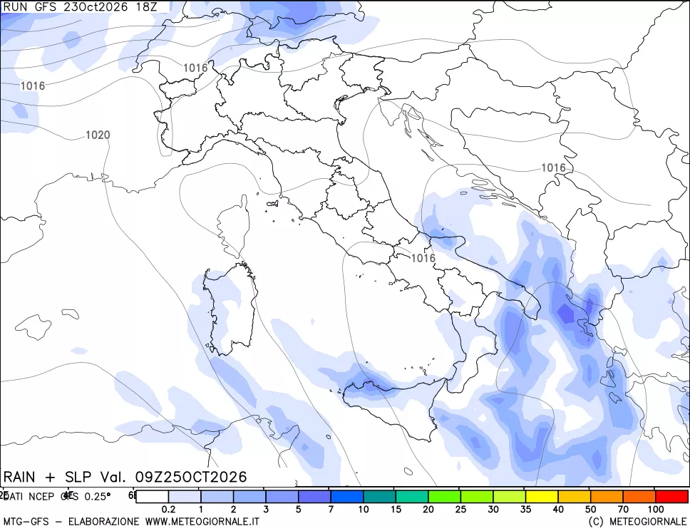 mappa Precipitazioni e pressione SLM