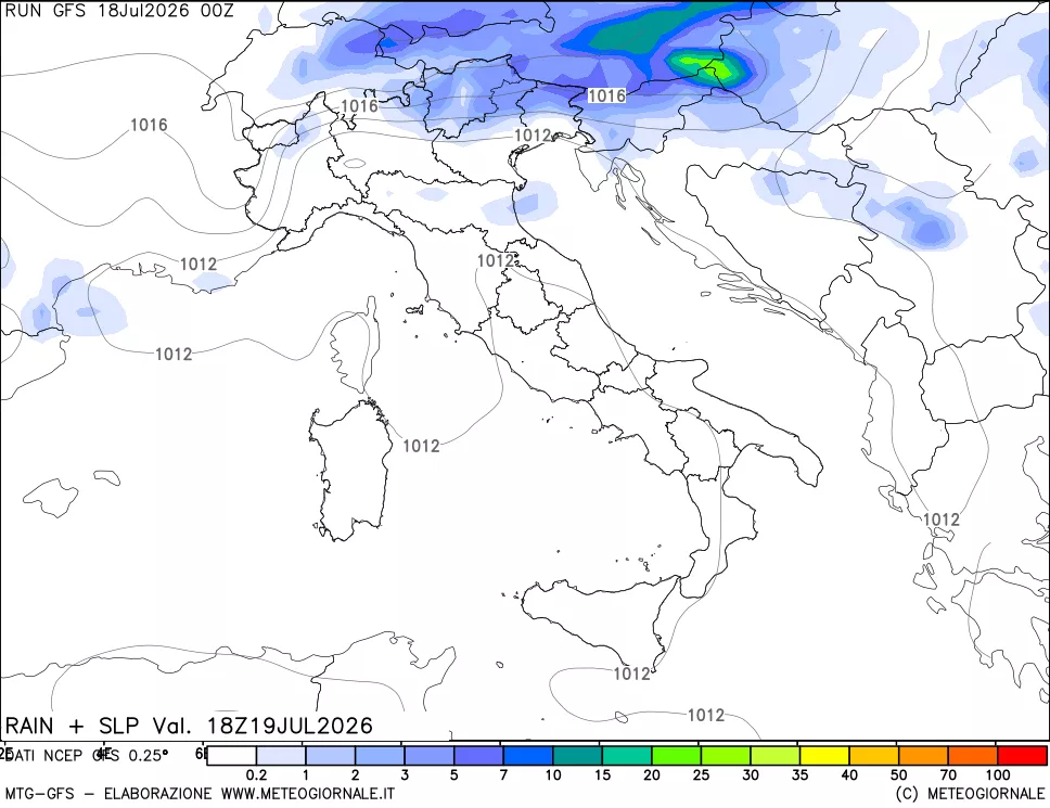 mappa Precipitazioni e pressione SLM