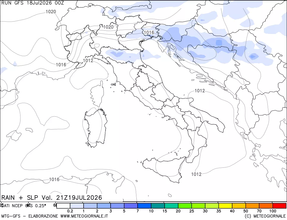 mappa Precipitazioni e pressione SLM
