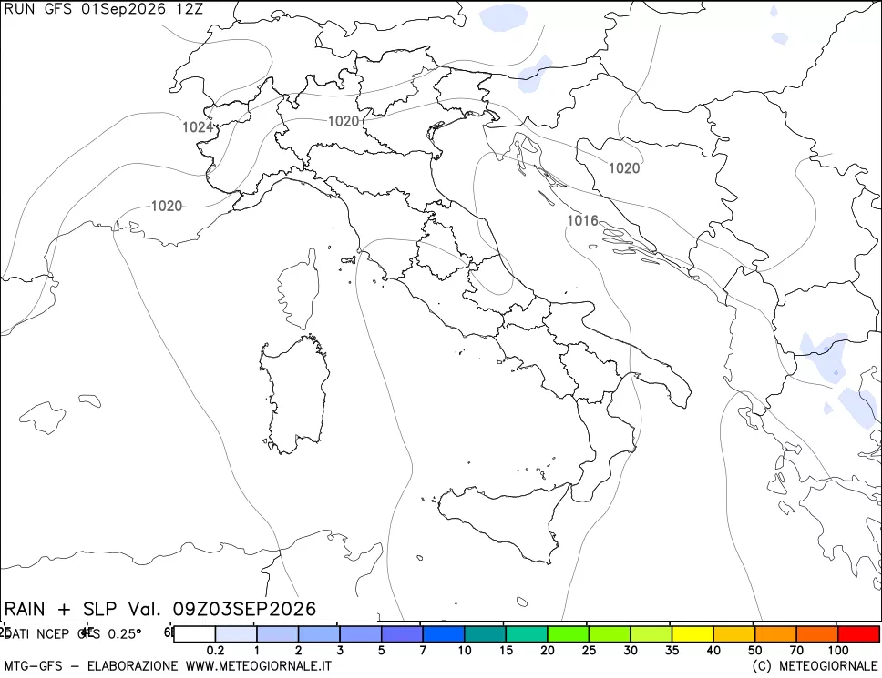 mappa Precipitazioni e pressione SLM