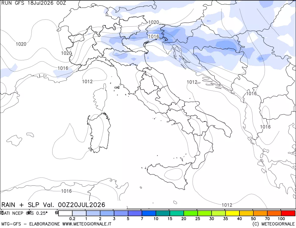 mappa Precipitazioni e pressione SLM